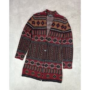 Peruvian Connection Andean Manta Motifs Button Up Alpaca Cardigan Sweater Small